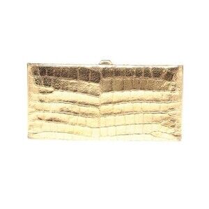 Lodis Croc Gold Framed  Metallic Textured Leather Clutch Organizer 7.5”x4”
